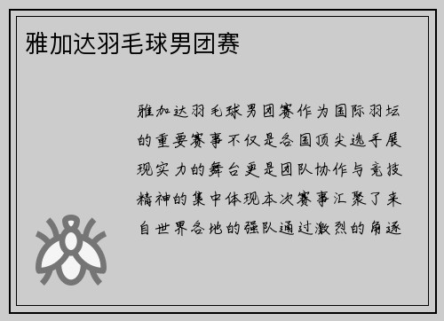 雅加达羽毛球男团赛
